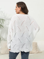 Casual Sweater Women's Plus Solid Eyelet Embroidered Bat Sleeve Round