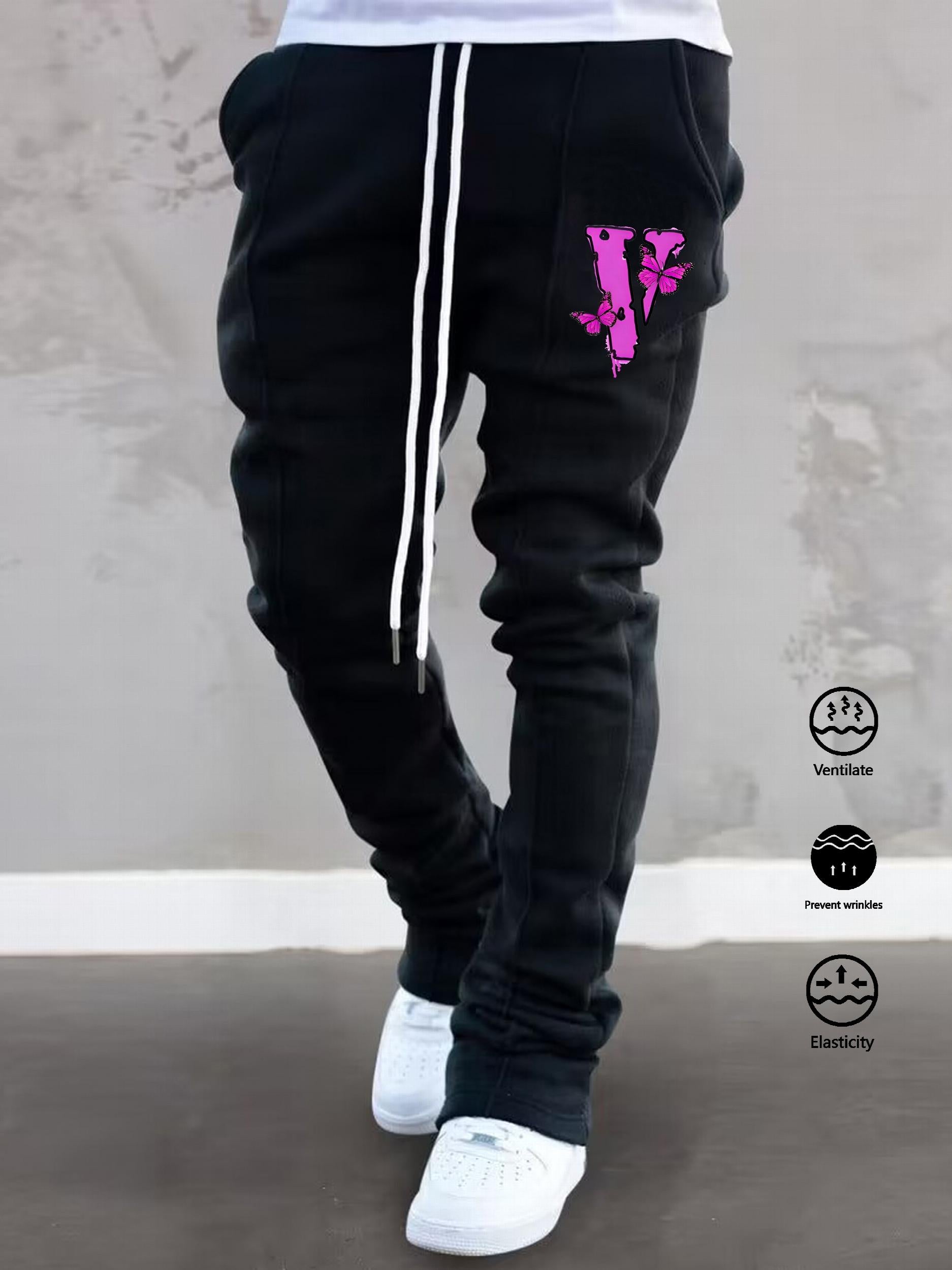 Men's V Print Bell Bottom Pants Hip Hop Joggers