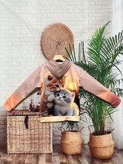 Girls Kitty Print Pocket Hoodies Pullover Spring Fall Sports Gift