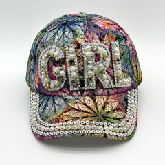 GIRL STAR Baseball Cap Faux Pearl Rhinestone Decor Sun Hat