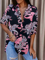 Women's Plus Paisley Floral Print Long Sleeve Boho Blouse