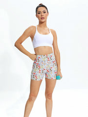 Floral Print High Stretch Sports Short with Pocket