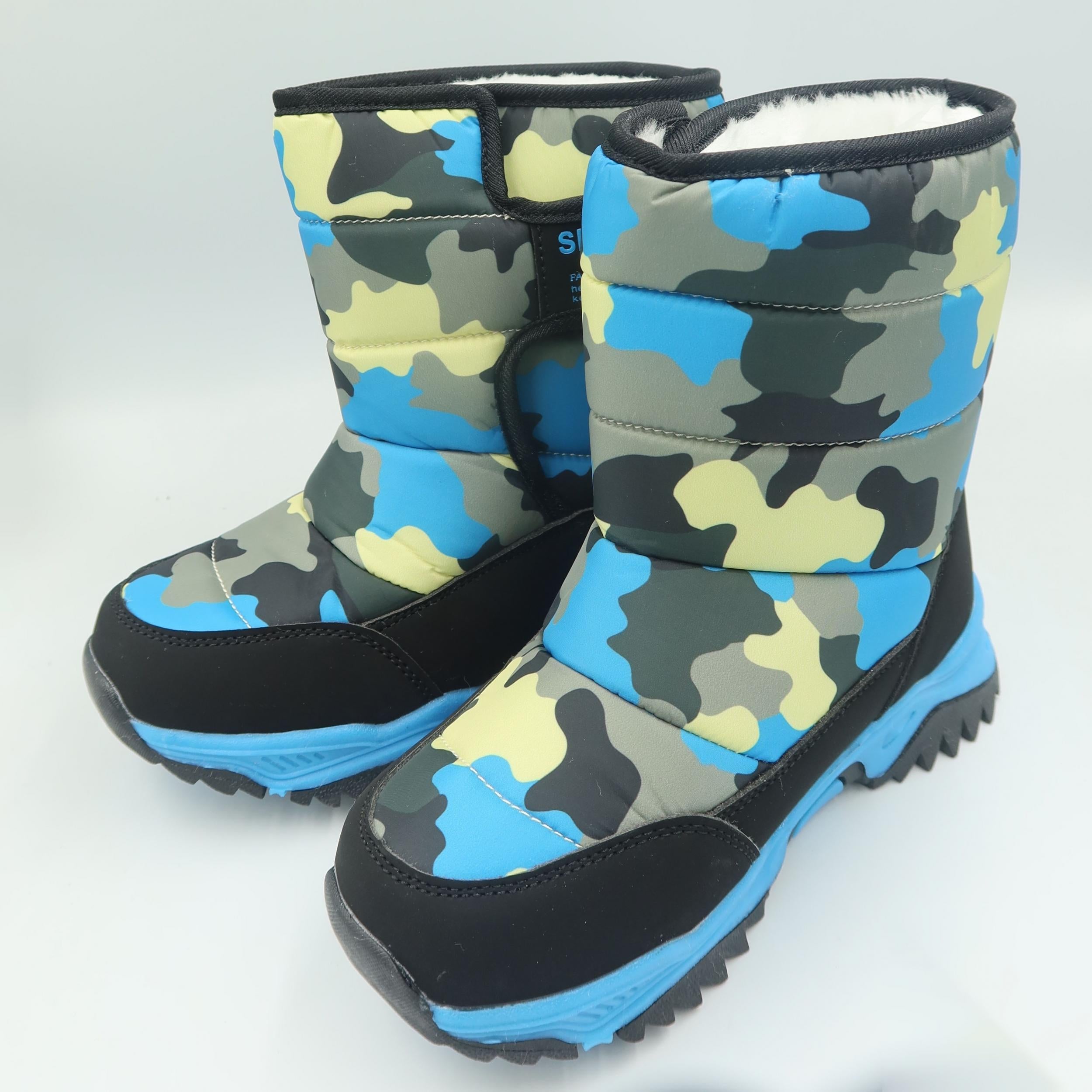 Boy's Camo Snow Boots Fleece Lined High Top Cozy Outdoor Hiking Shoes