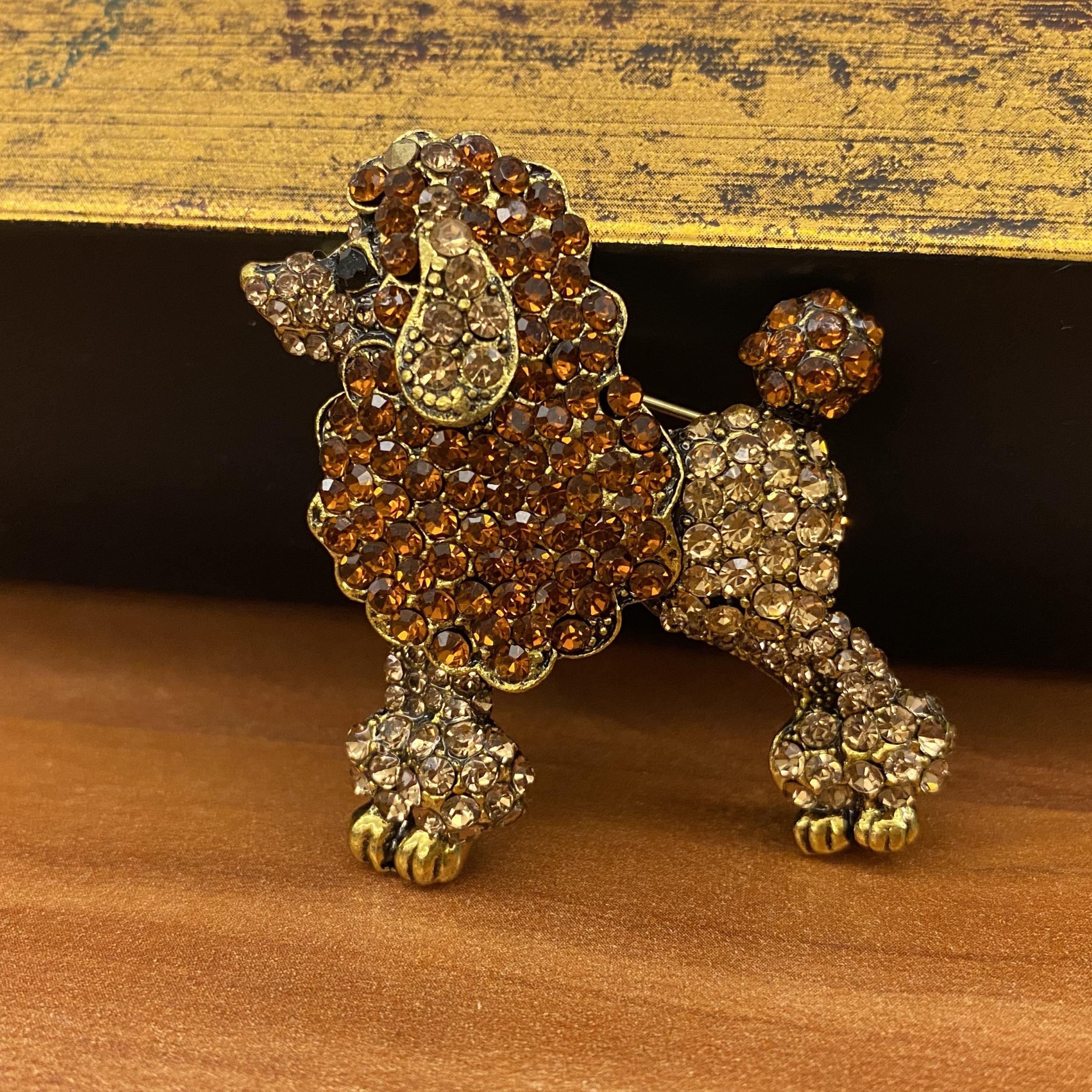 Pink Stone Poodle Brooch For Men