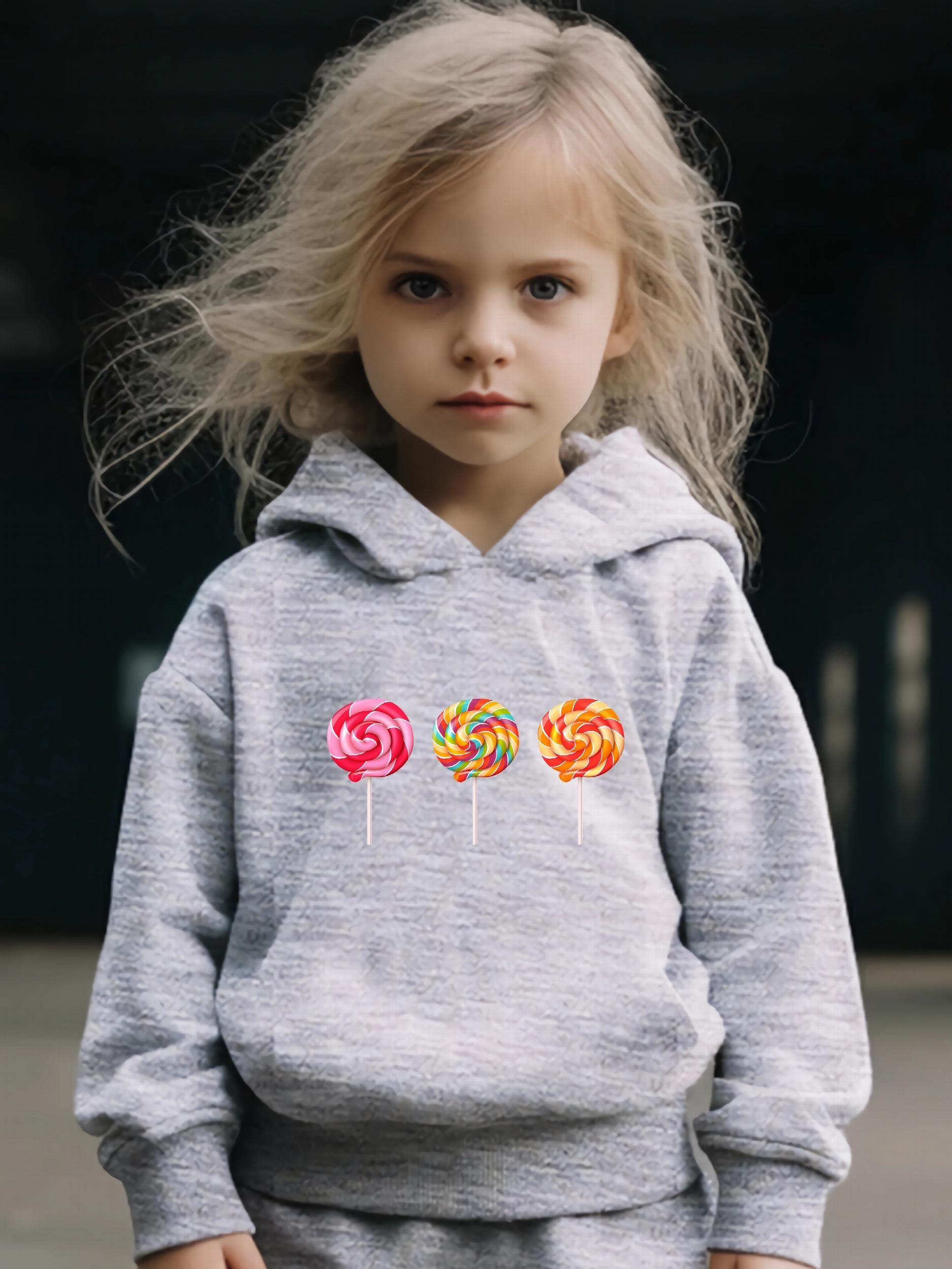 Lollipop Pattern Hooded Sweatshirt Girls Comfy Hoodies & Sweatpants