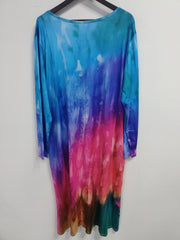 Ombre Button Decor Long Sleeve V-Neck Maxi Dress