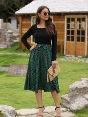 Casual Daily 2pc Set Crew Neck Long Sleeve Tops & Dalmatian Print Skirts