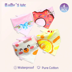 4pcs Cartoon Cotton Waterproof Baby Bibs