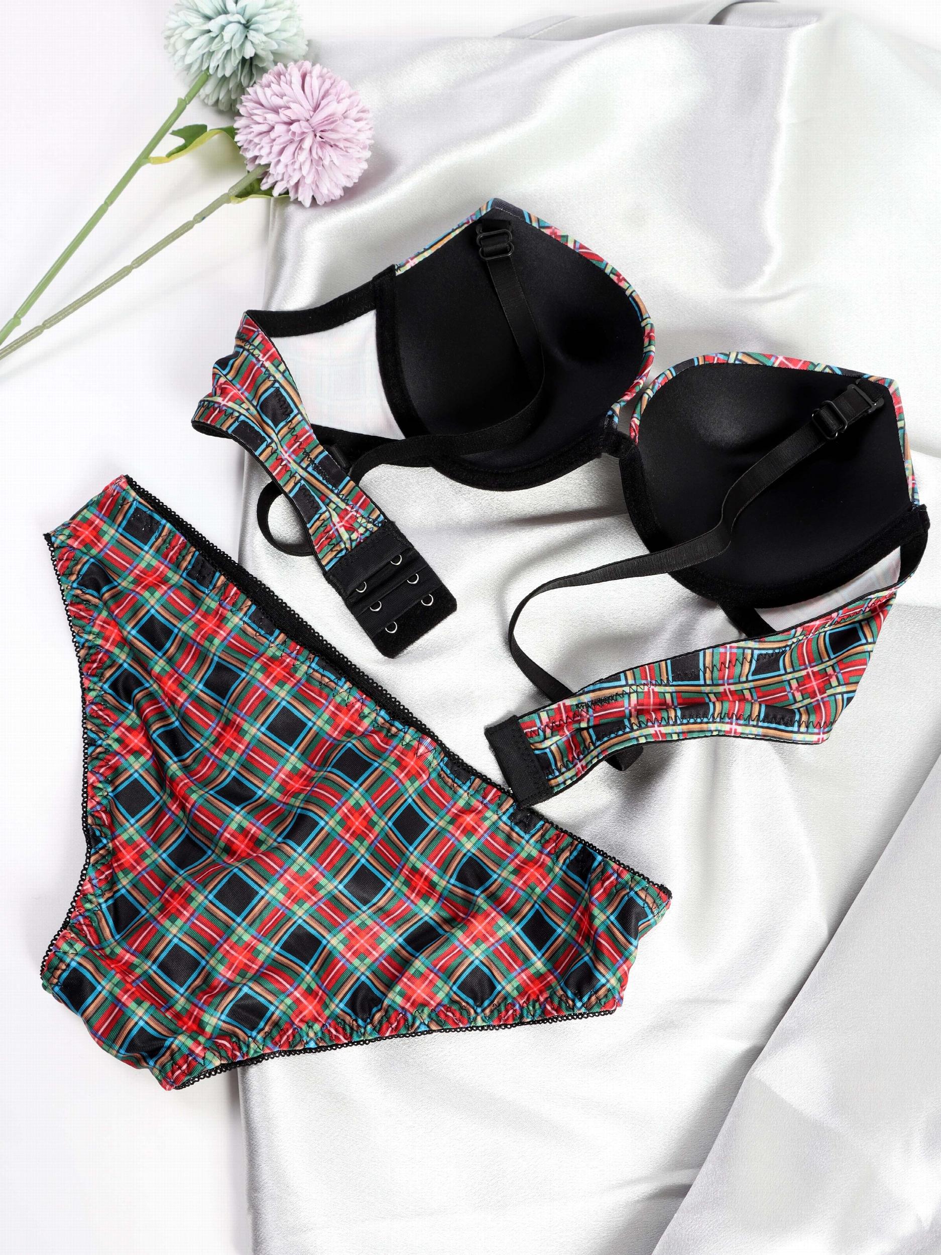 Colorblock Plaid Bra & Panties Lingerie Set