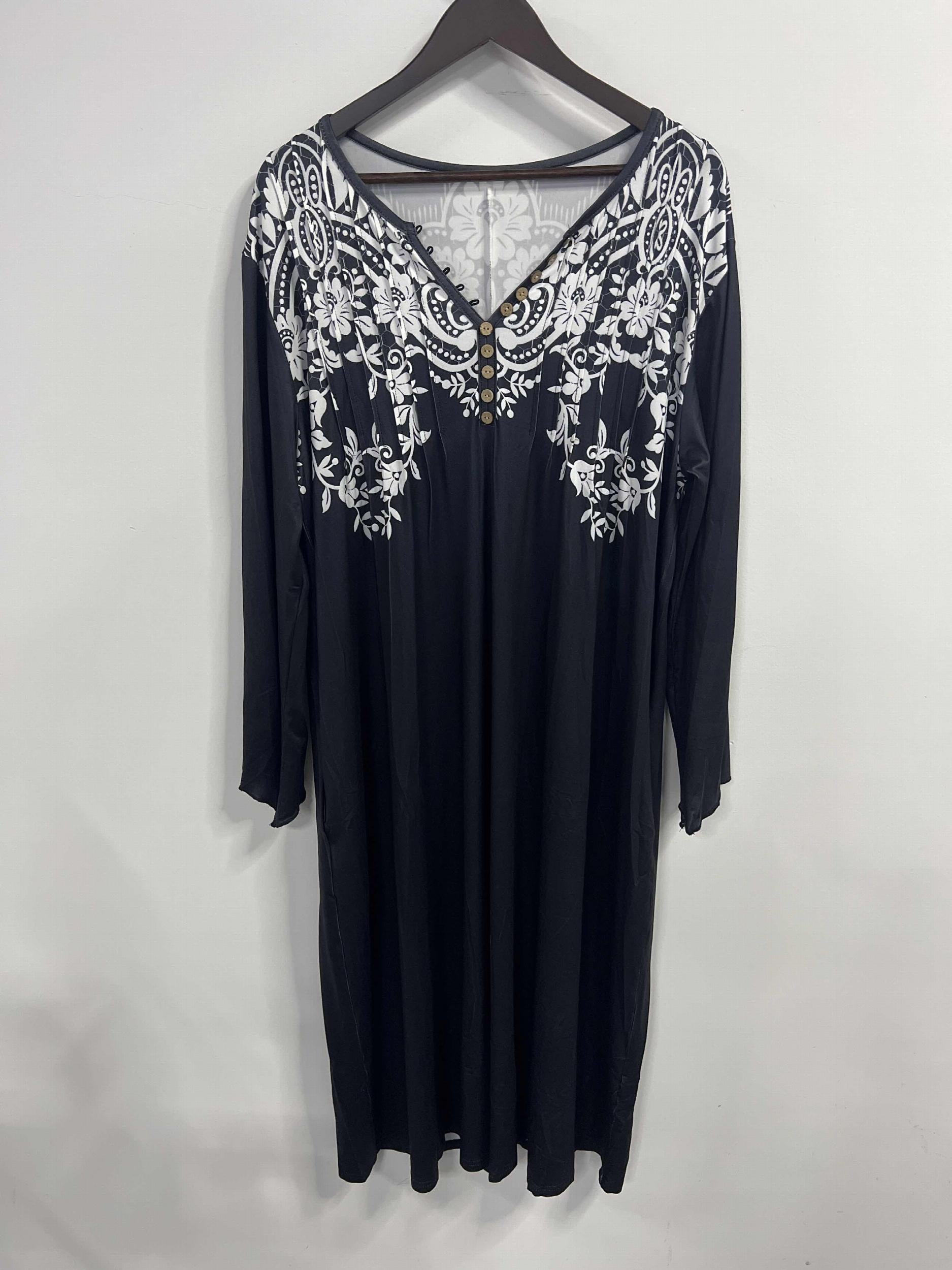 Floral Print Button Up Bell Sleeve V Neck Midi Dress
