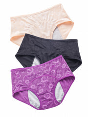3 Pack Plus Size Panties Set Women's Plus Floral Print Breathable Leak proo