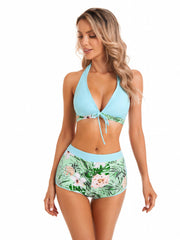 Floral Print Halter Bikini Swimsuit
