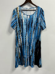 Allover Print Short Sleeve Round Neck Casual Dress With Pockets