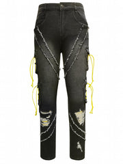 Men's Denim Cargo Pants Flap Pocket Jean Trousers