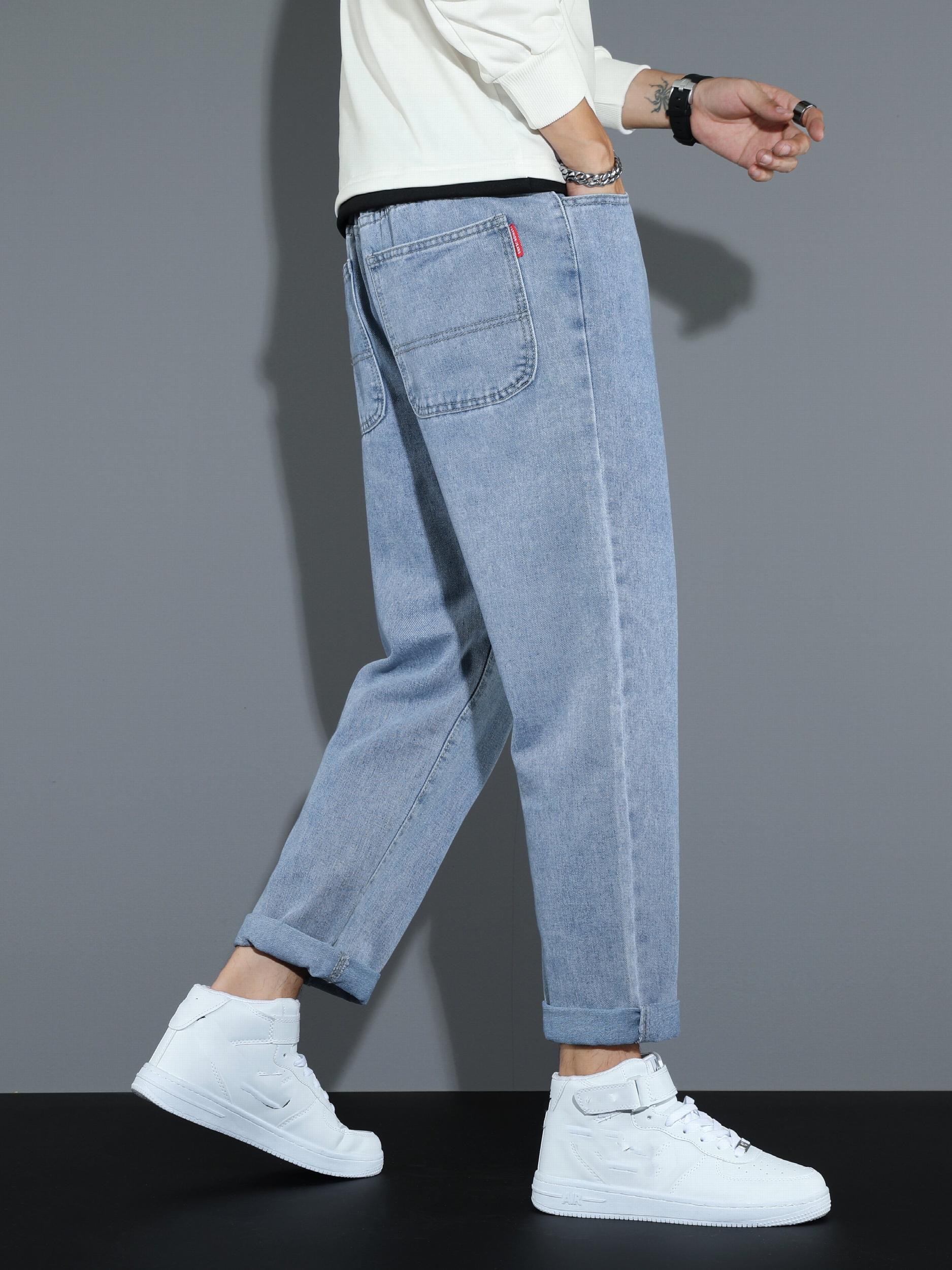 Men's Regular Elastic Waist Denim Jeans With Pockets