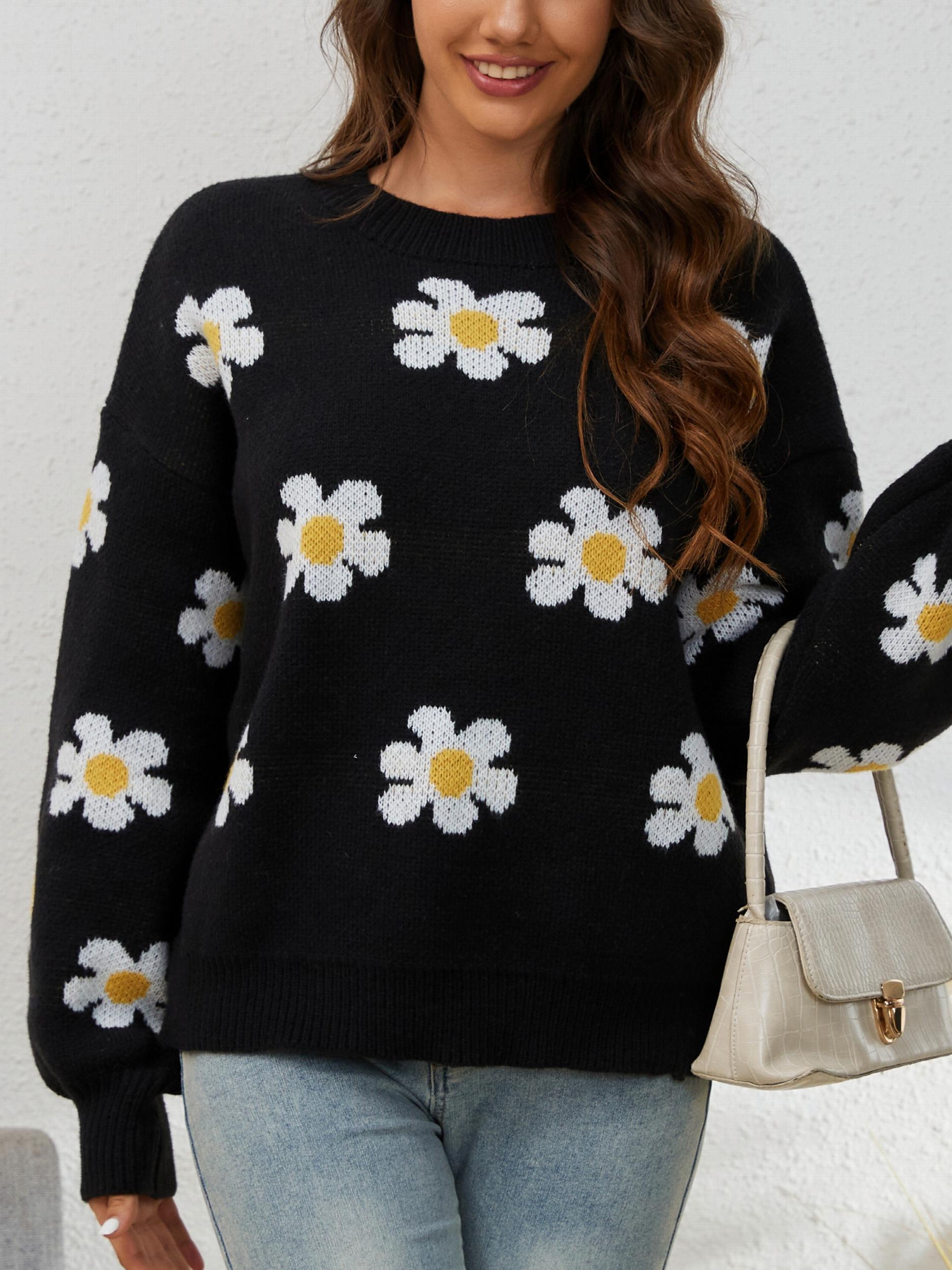Floral Print Sweater Long Sleeve Pullover Women's Clothing