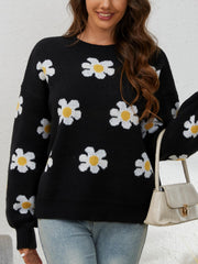 Floral Print Sweater Long Sleeve Pullover Women's Clothing