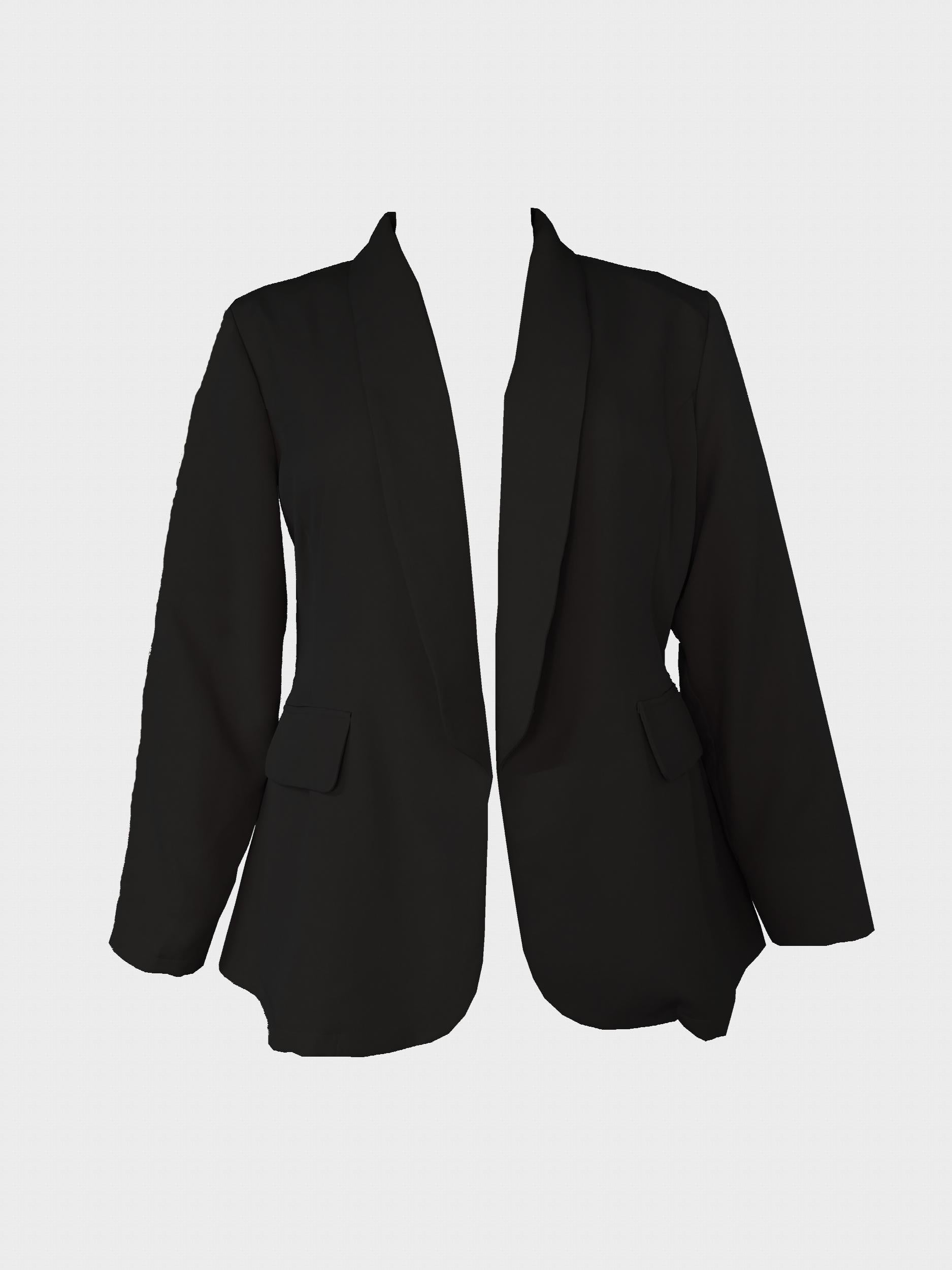 Solid Lapel Collar Open Front Slim Fit Blazer