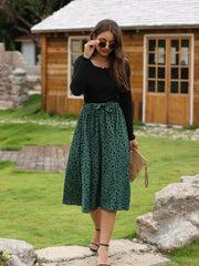 Casual Daily 2pc Set Crew Neck Long Sleeve Tops & Dalmatian Print Skirts