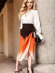 Colorblock Tie Front Skirt for Women