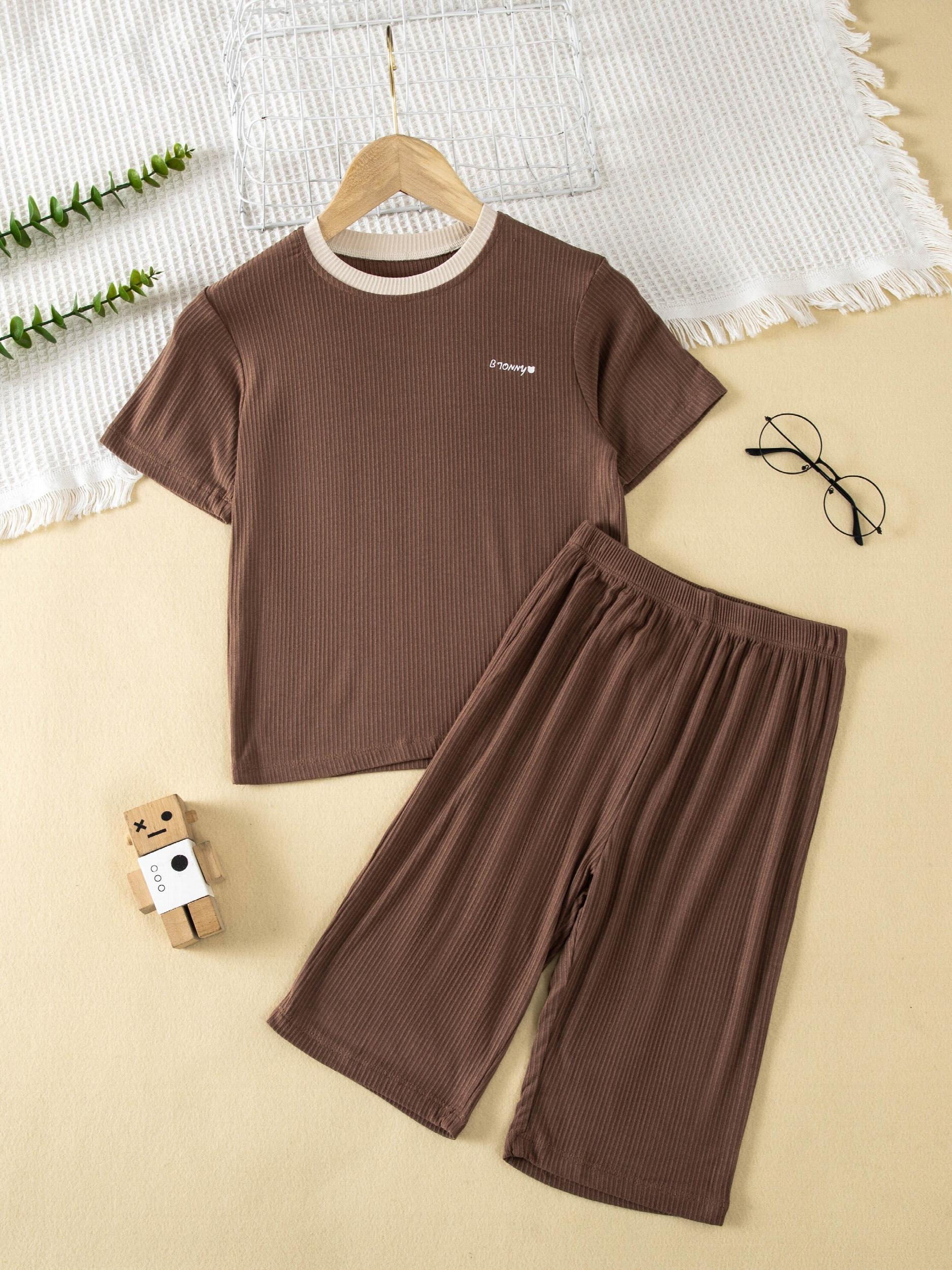 Boys Casual Letter Graphic Print T-shirt & Shorts Pajama Set for Summer