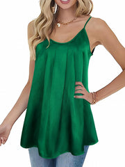 Solid Pleated Cami Top Sleeveless Crew Neck Summer Top Women's Clothing