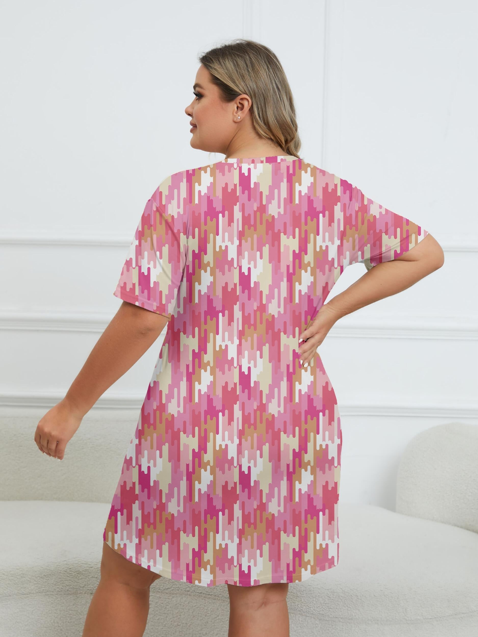 Geo Print Round Neck Short Sleeve Dress
