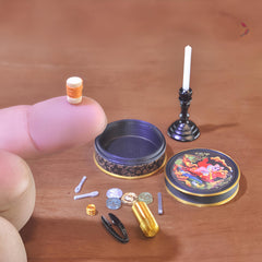 1:6 Scale Sewing Box & Candlestick Set Vintage Style Dollhouse Accessories