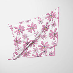 Pink Flower Print Bandana Boho Square Scarf Headband For Women