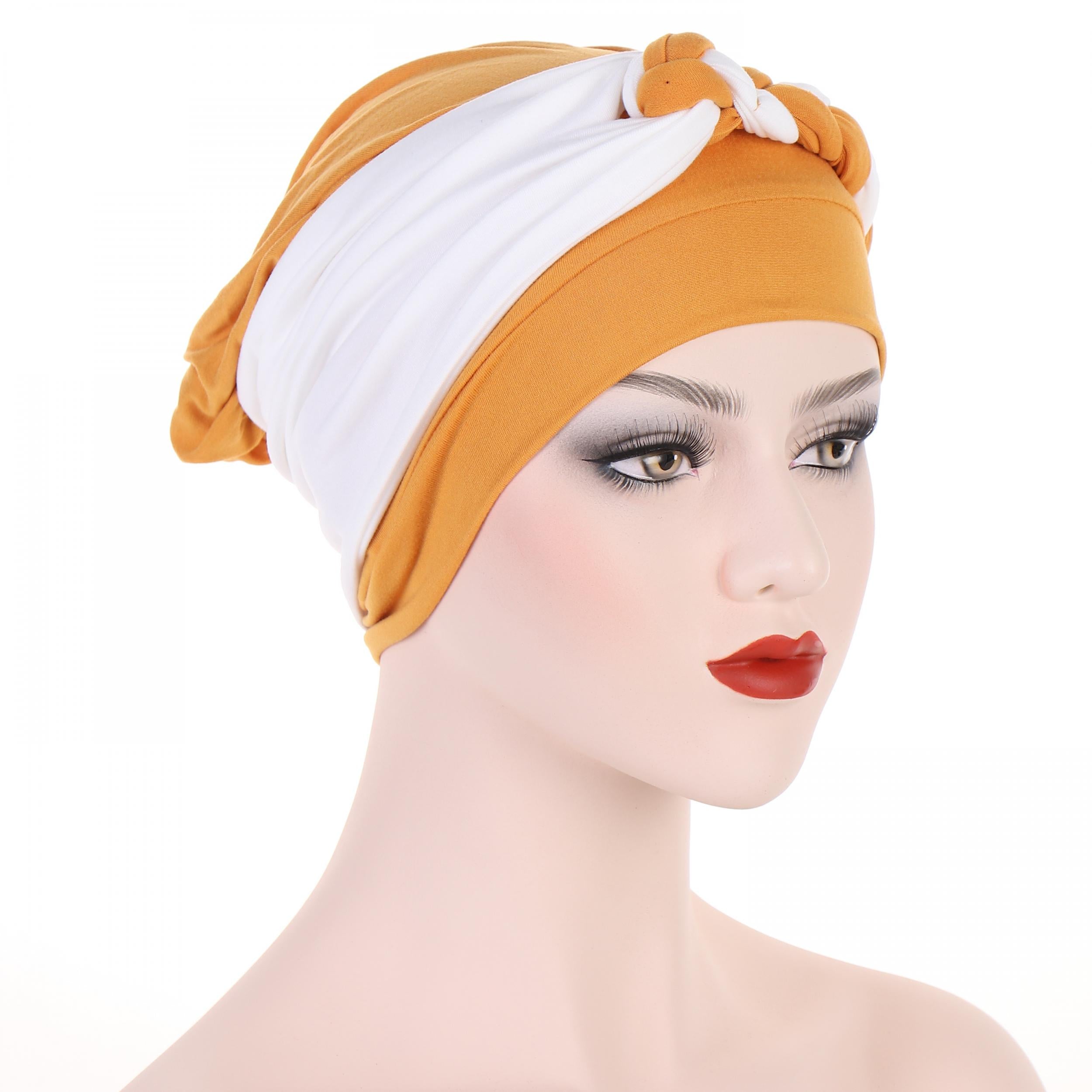 Casual Braided Turban Cap Double Headwrap Beanie Elastic Head Scarf