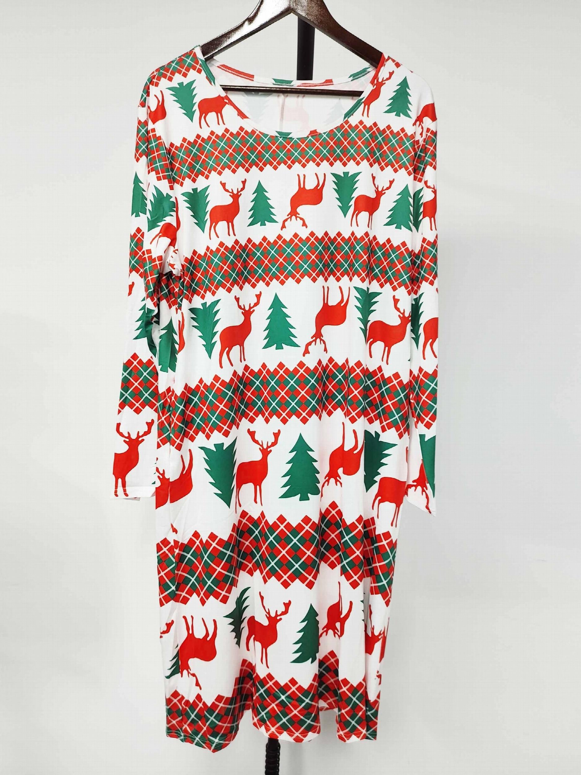Christmas Dress Women's Reindeer Print Long Sleeve Round Neck Dress