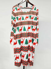 Christmas Dress Women's Reindeer Print Long Sleeve Round Neck Dress
