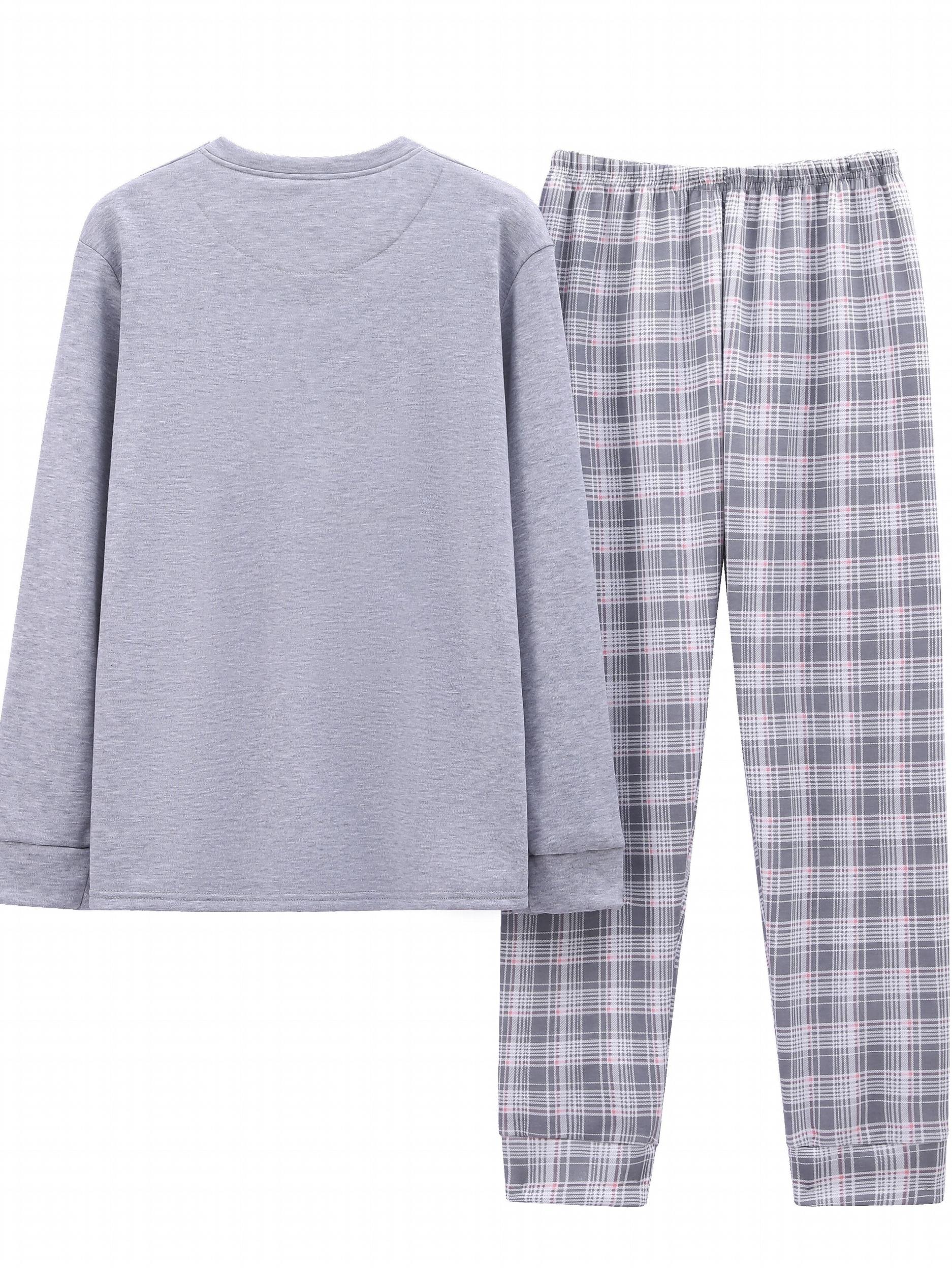 Bunny Print Pajama Set Long Sleeve Top & Plaid Pants