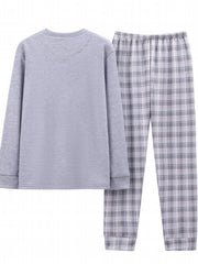 Bunny Print Pajama Set Long Sleeve Top & Plaid Pants