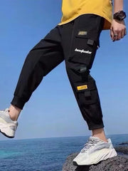 Ribbon Men's Drawstring Overalls Pockets Comfy Jogger Pants