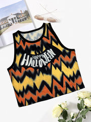 Halloween Letter Print Top Y2K Sleeveless Tan Top For Spring & Summer