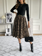 Women's Plus Leopard Print High Rise A-line Skirt