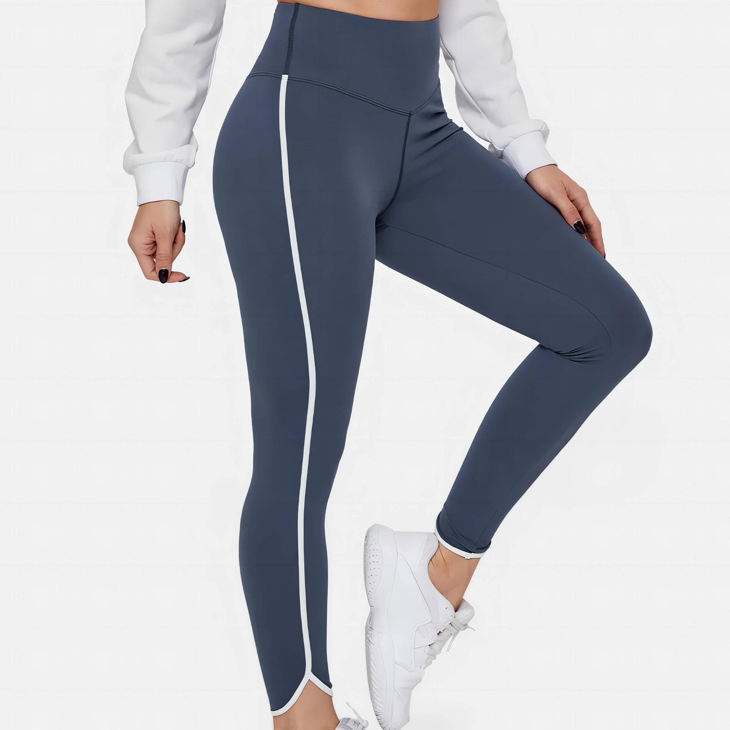 Sports Leggings Women's Plus Contrast Trim Pipping High Rise