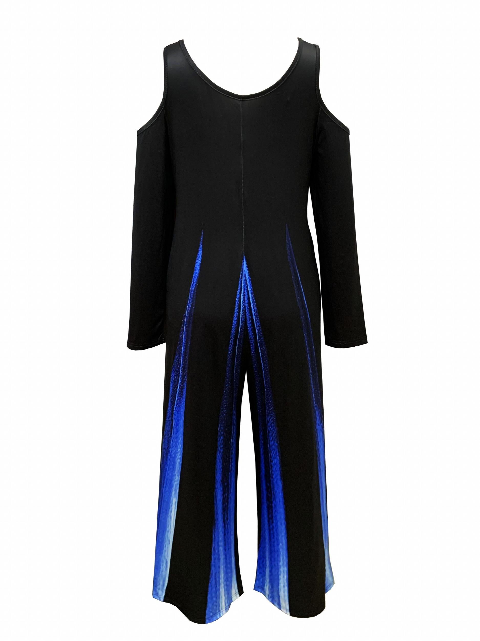 Ombre Stripe Print Cold Shoulder Jumpsuit
