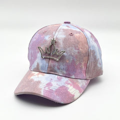 Pink Tie Dye Print Baseball Cap with Rhinestone Crown Decoration