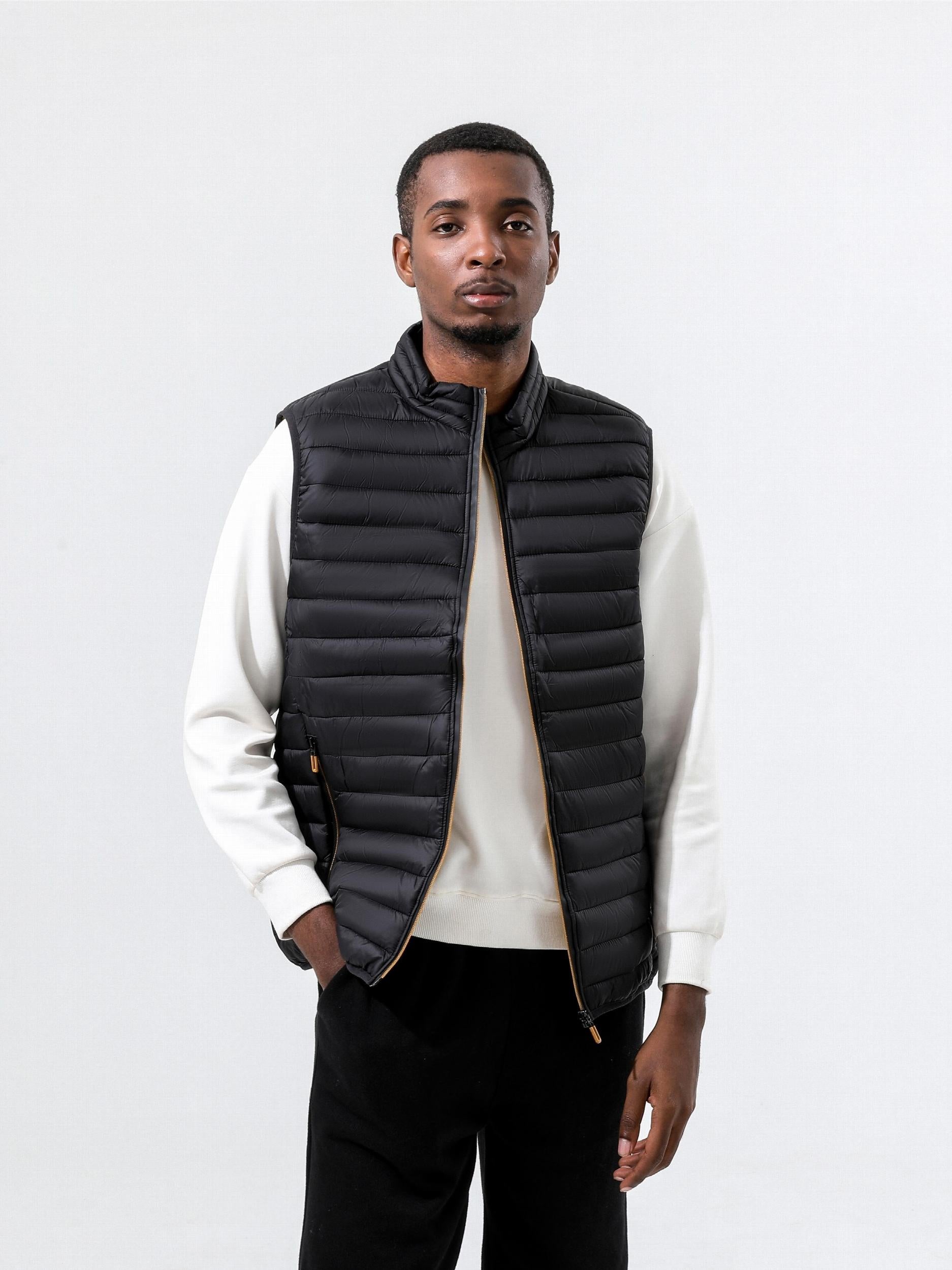 Men's Winter Vest Zipper Pockets Stand Collar Zip Up