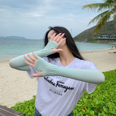 Women's Ice Viscose Sunscreen Arm Protection Sleeve with Thumb Hole