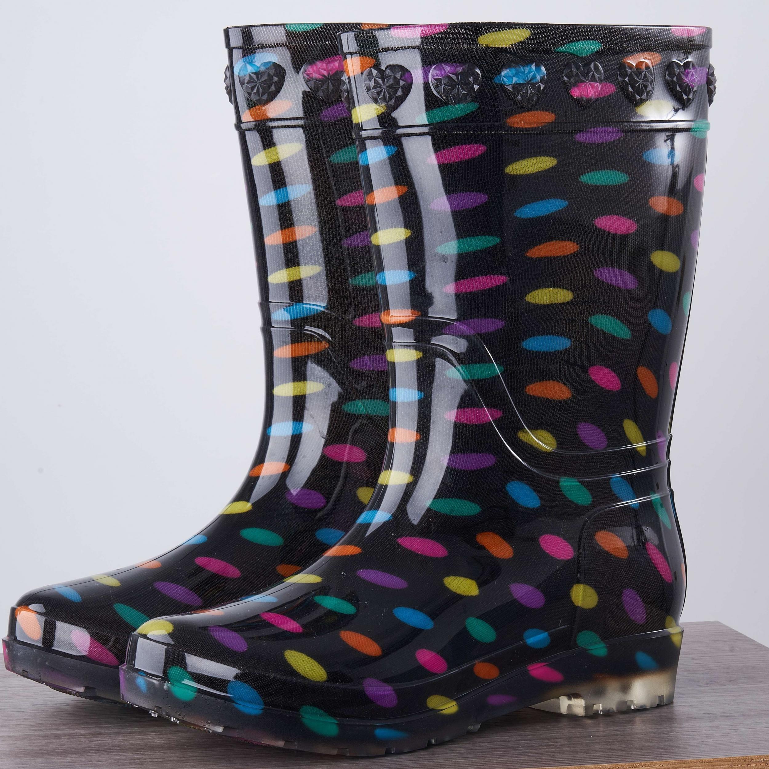 Women's Colorful Dots Pattern High Top Rain Boots