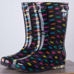 Women's Colorful Dots Pattern High Top Rain Boots