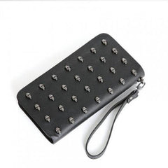 Skull Rivet Wristlet Wallet Long Zip Handbag for Women