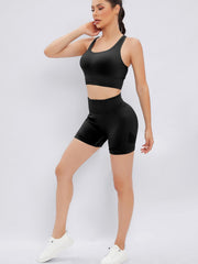 2pcs Workout Sets Solid Sports Bra & Butt Lifting Leggings Activewear