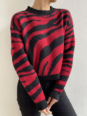 Vintage Jacquard Striped Round Neck Sweater