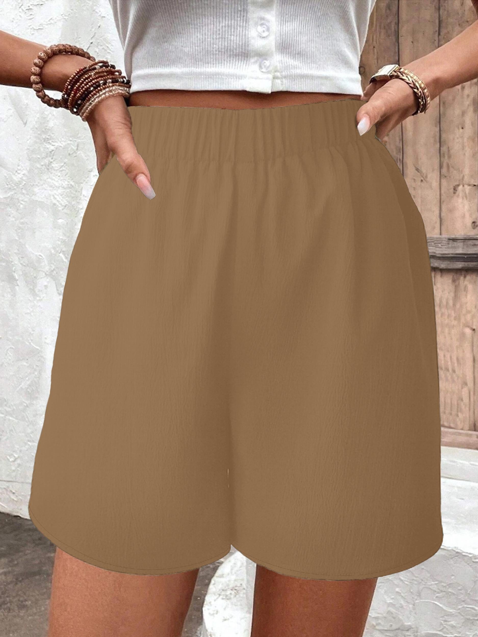 Solid Elastic Waist Shorts Casual Wide Leg Versatile Shorts