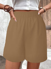 Solid Elastic Waist Shorts Casual Wide Leg Versatile Shorts