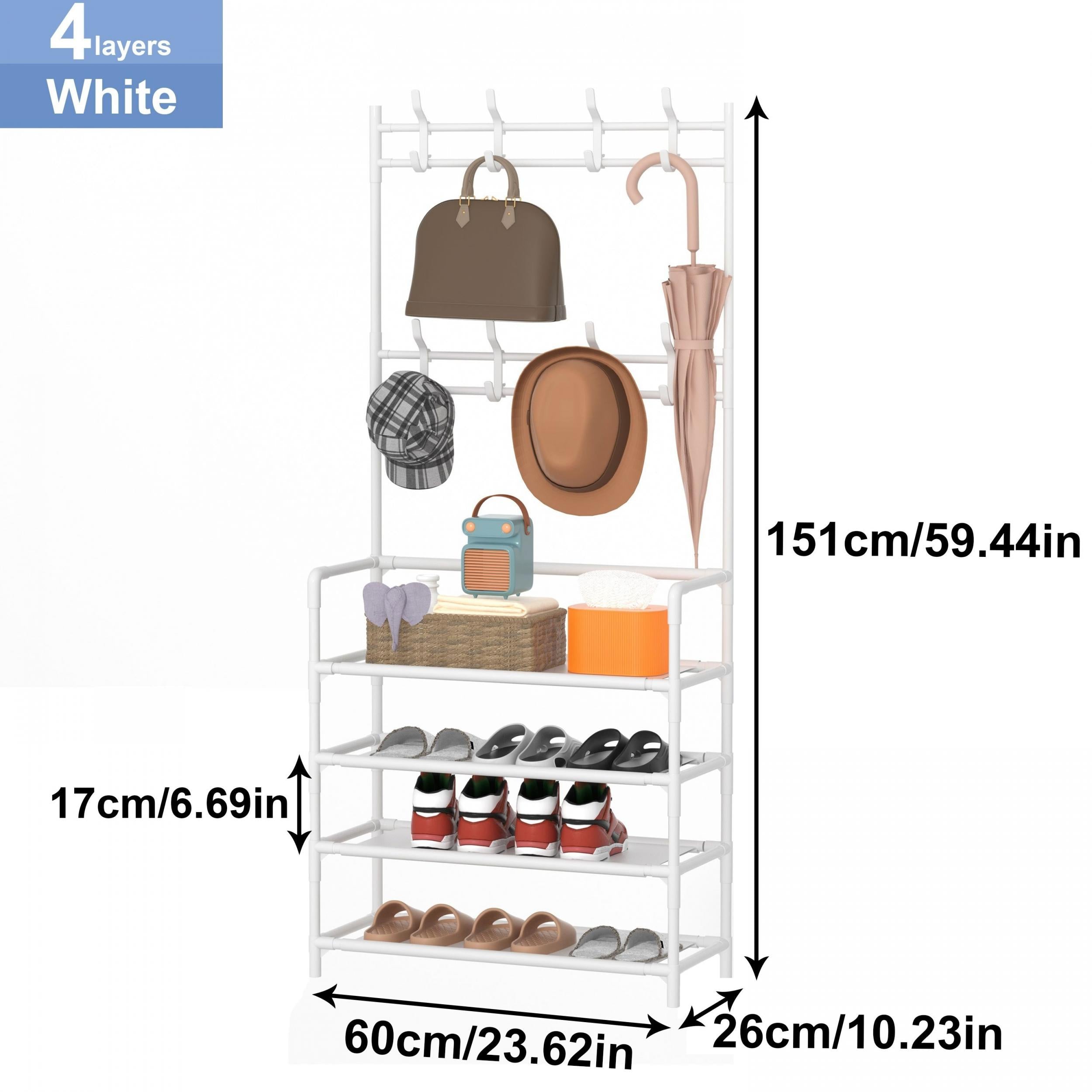 Metal Shoe & Hat Rack Door Storage Organizer with Hooks
